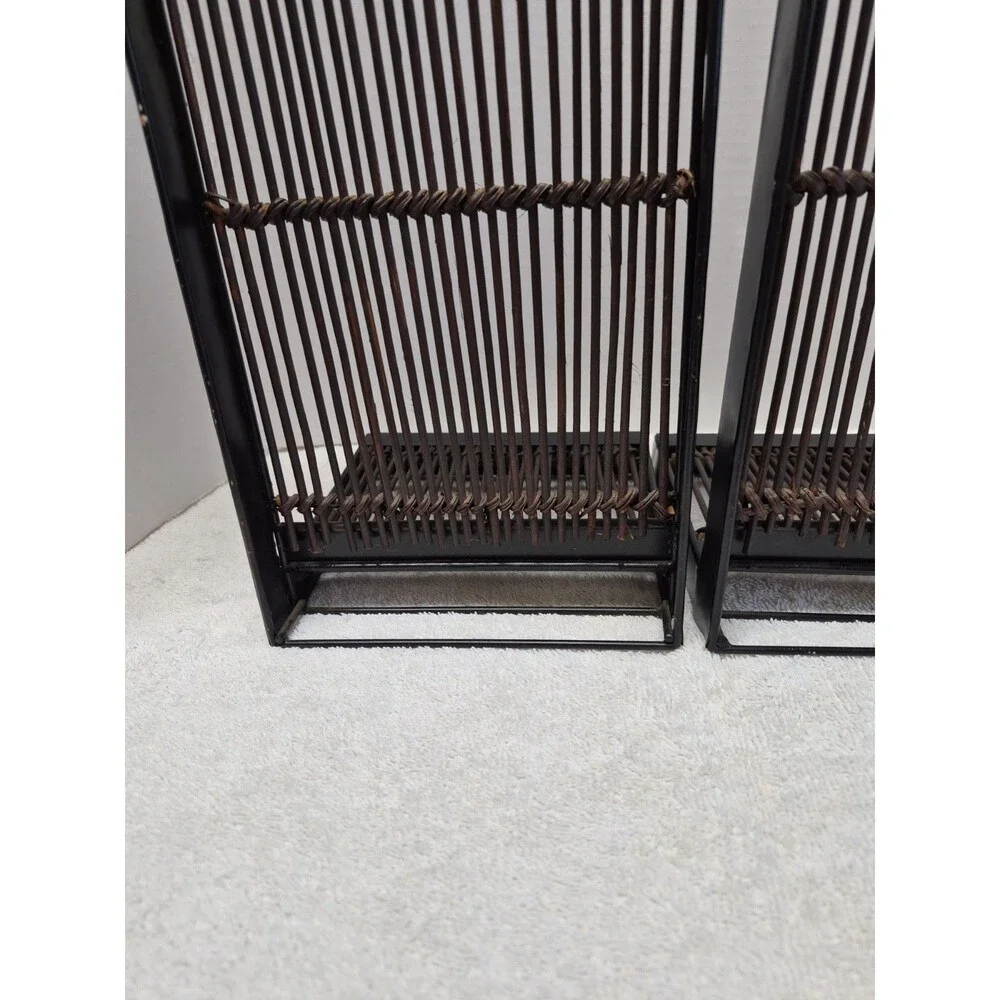 Set Of 2 Vintage Black Bamboo Wall Sconces Shelves Boho MCM Tokyo 6x18